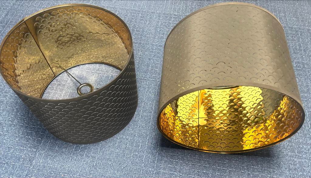 Set van 2 Nymo Ikea gouden lampenkappen met patroon, Ophalen of Verzenden, Gebruikt, Rond, 25 tot 50 cm
