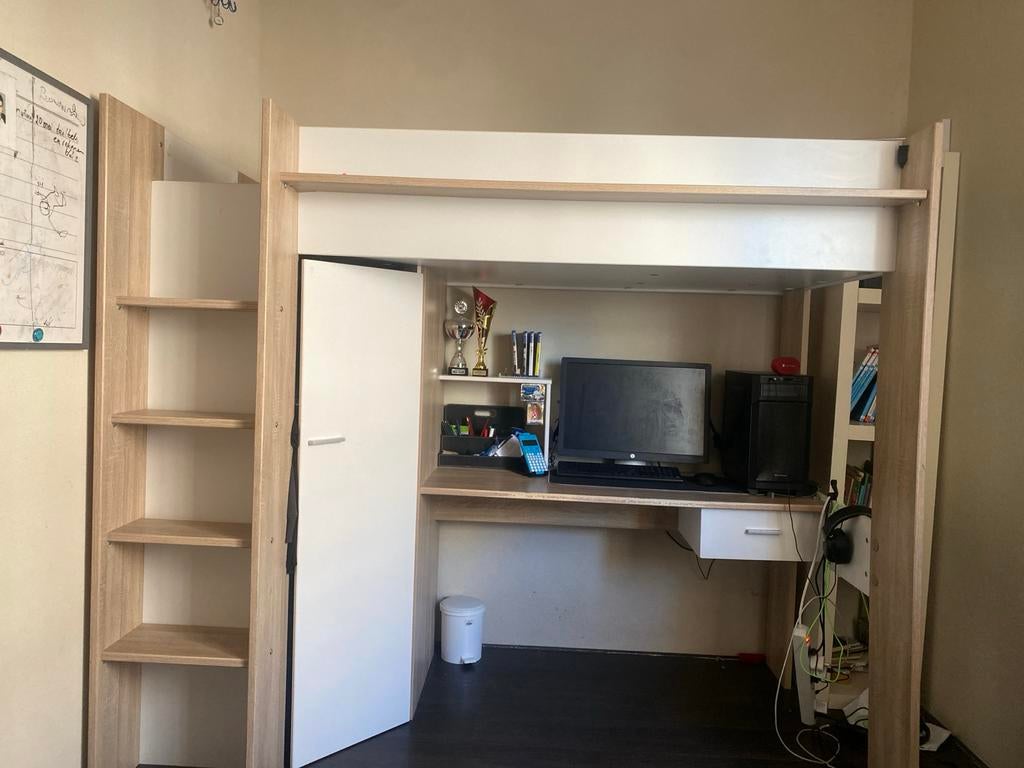 Hoogslaper met bureau en kast (exlusief pc, matras enz.), Huis en Inrichting, Slaapkamer | Matrassen en Bedbodems, Nieuw, Bedbodem