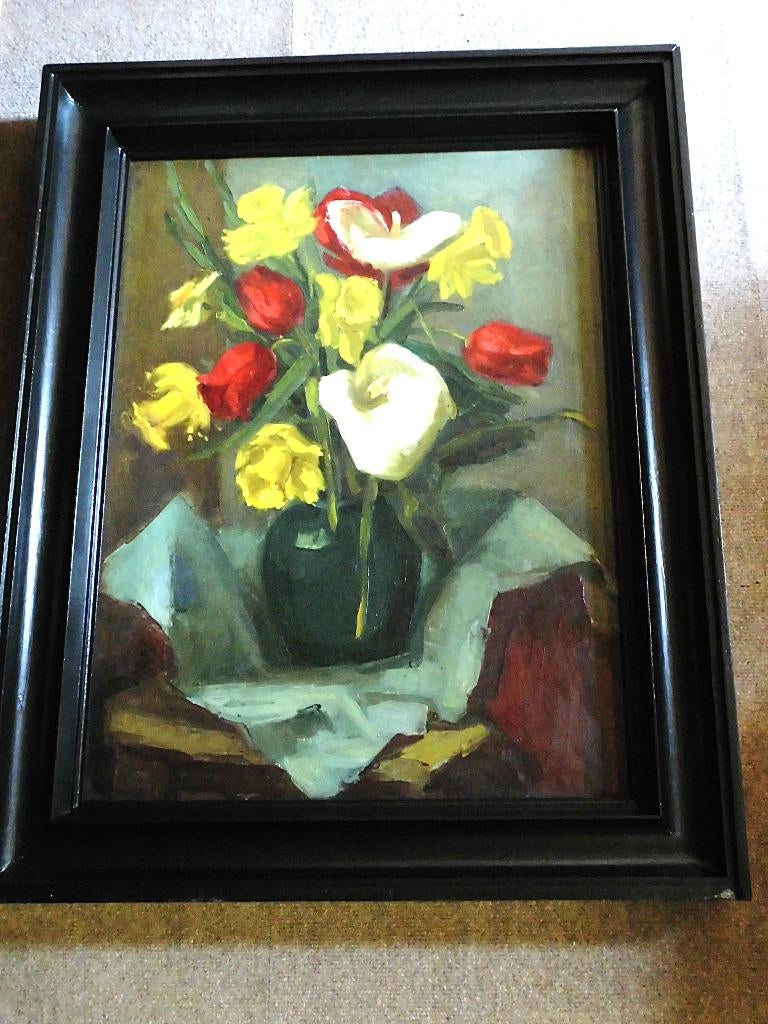 Mooi Groot Olieverfschilderij "Bloemen in vaas", Antiek en Kunst, Kunst | Schilderijen | Klassiek, Ophalen