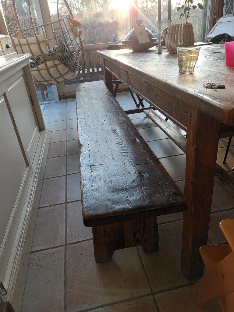 Massief oud-eiken eetkamerbank, Ophalen, Zo goed als nieuw