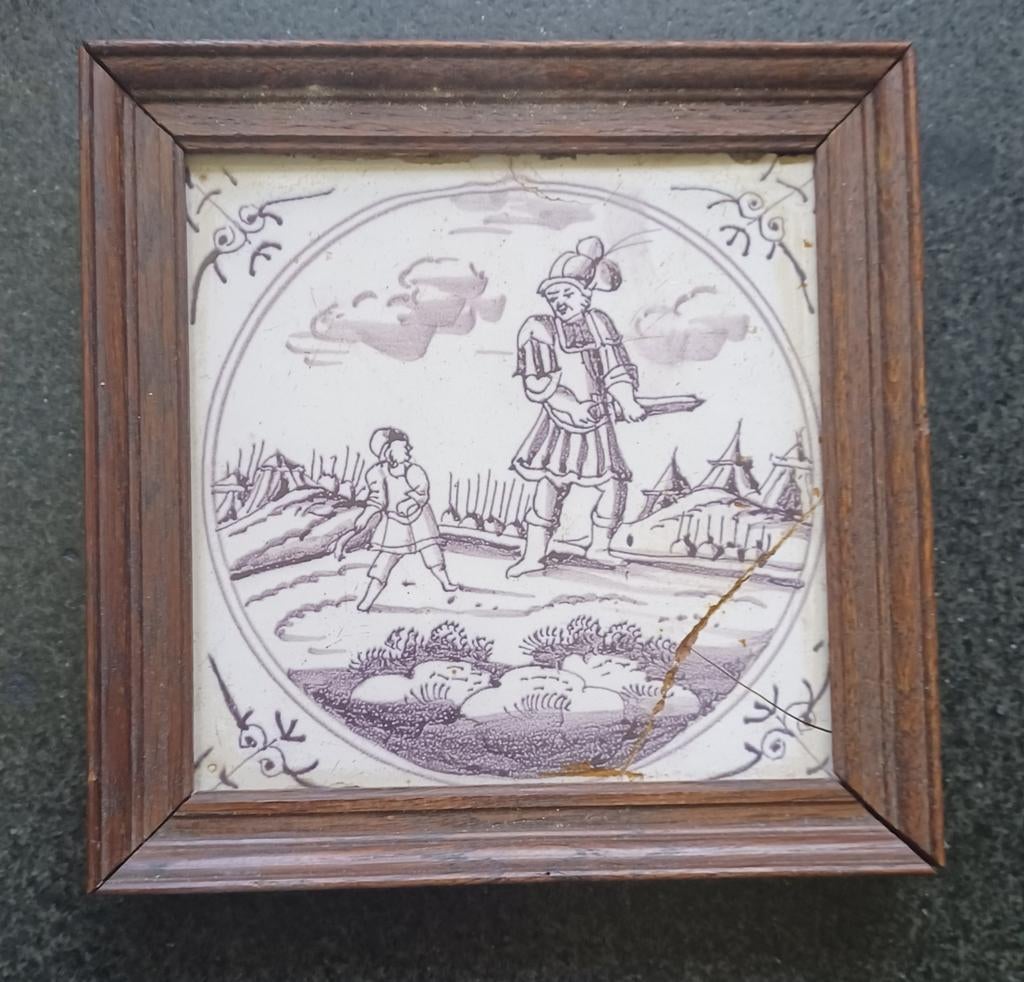 4 antieke ingelijste tegels met historische afbeeldingen, Antiek en Kunst, Antiek | Wandborden en Tegels, Ophalen of Verzenden