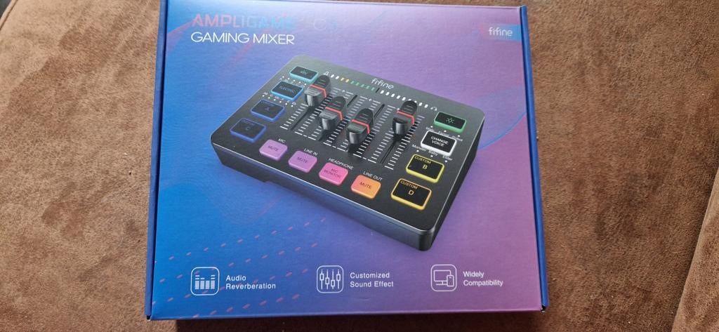 Fifine Ampligame SC3 Gaming Mixer - Z.G.A.N. met voeding, Ophalen, Zo goed als nieuw, Minder dan 5 kanalen, Microfooningang