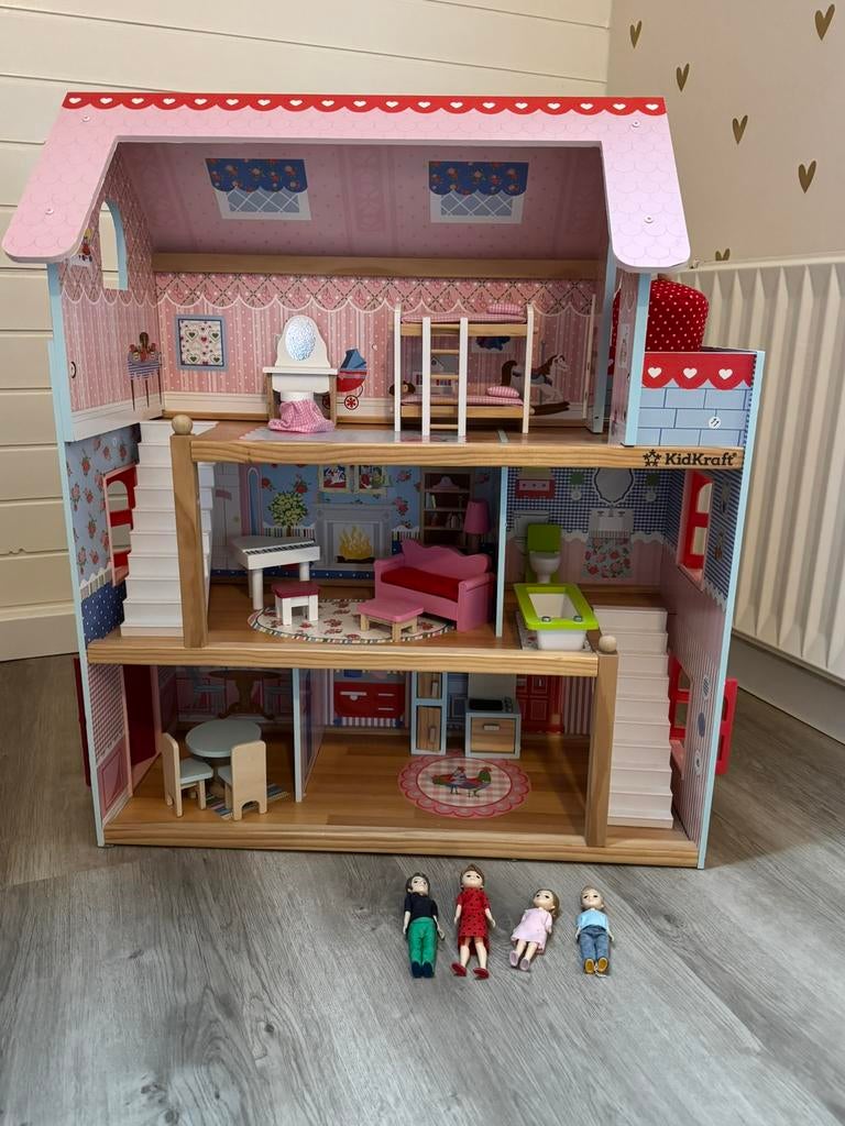 Kidkraft poppenhuis met accessoires, Ophalen, Zo goed als nieuw, Poppenhuis
