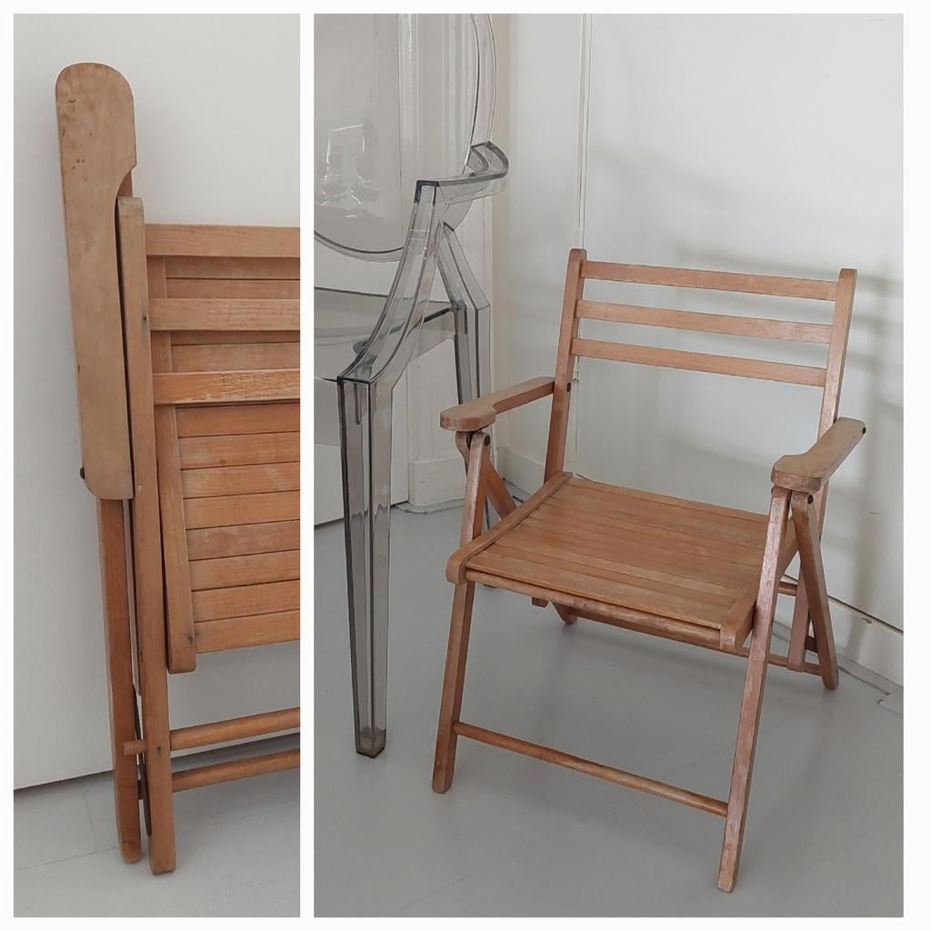 Kinderstoeltje Vintage Kinderstoel Stoeltje Opklapbaar Hout, Ophalen of Verzenden