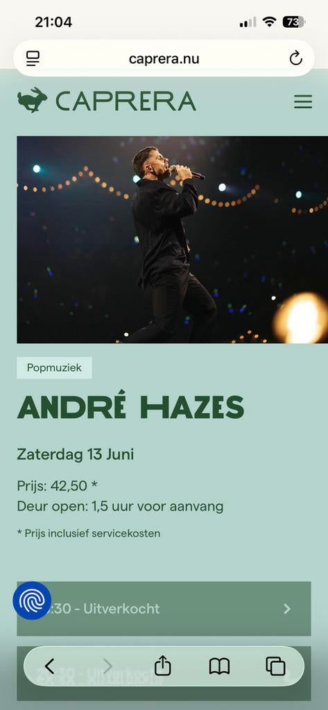 2 tickets Andre Hazes in Caprera 13 juni 20.30, Twee personen, Juni