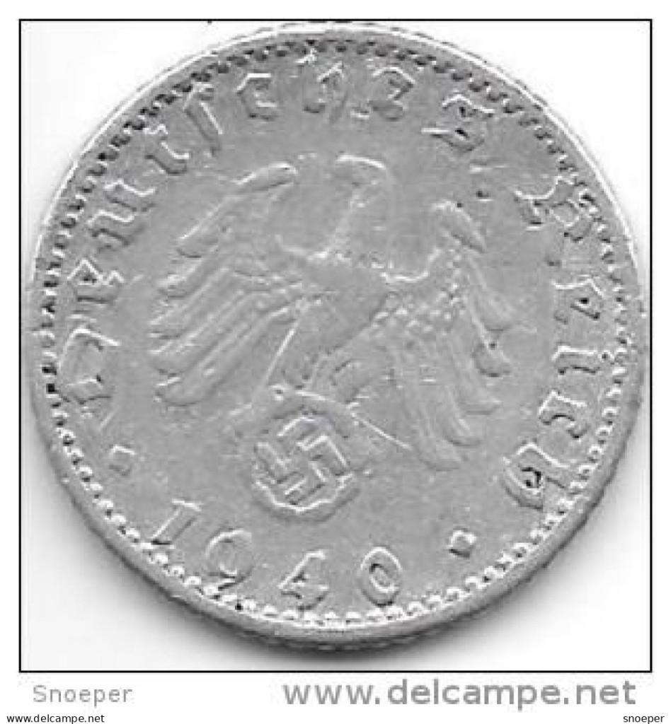 muntthird reich 50 pfennig 1940 D km 96 vf, Verzenden, Duitsland, Losse munt