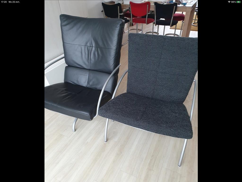 Harvink leren draaifauteuil en stoffen fauteuil, Huis en Inrichting, Ophalen, Zo goed als nieuw, Leer, 75 tot 100 cm