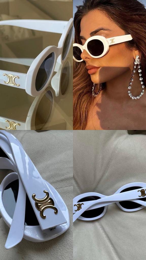 white sunglasses with gold details, Sieraden, Tassen en Uiterlijk, Zonnebrillen en Brillen | Dames, Ophalen of Verzenden, Zo goed als nieuw
