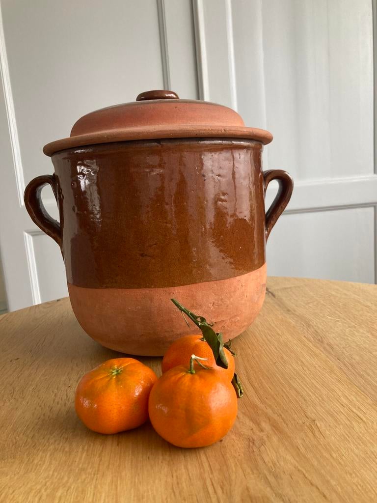 Franse bruine gres pot met deksel, Ophalen of Verzenden