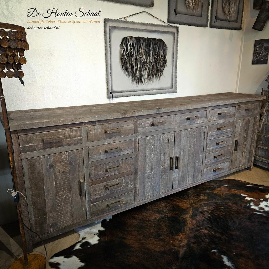 Driftwood Dressoir , ijzeren Grepen, Breed: 275 cm !, Ophalen, Nieuw, 25 tot 50 cm, 200 cm of meer