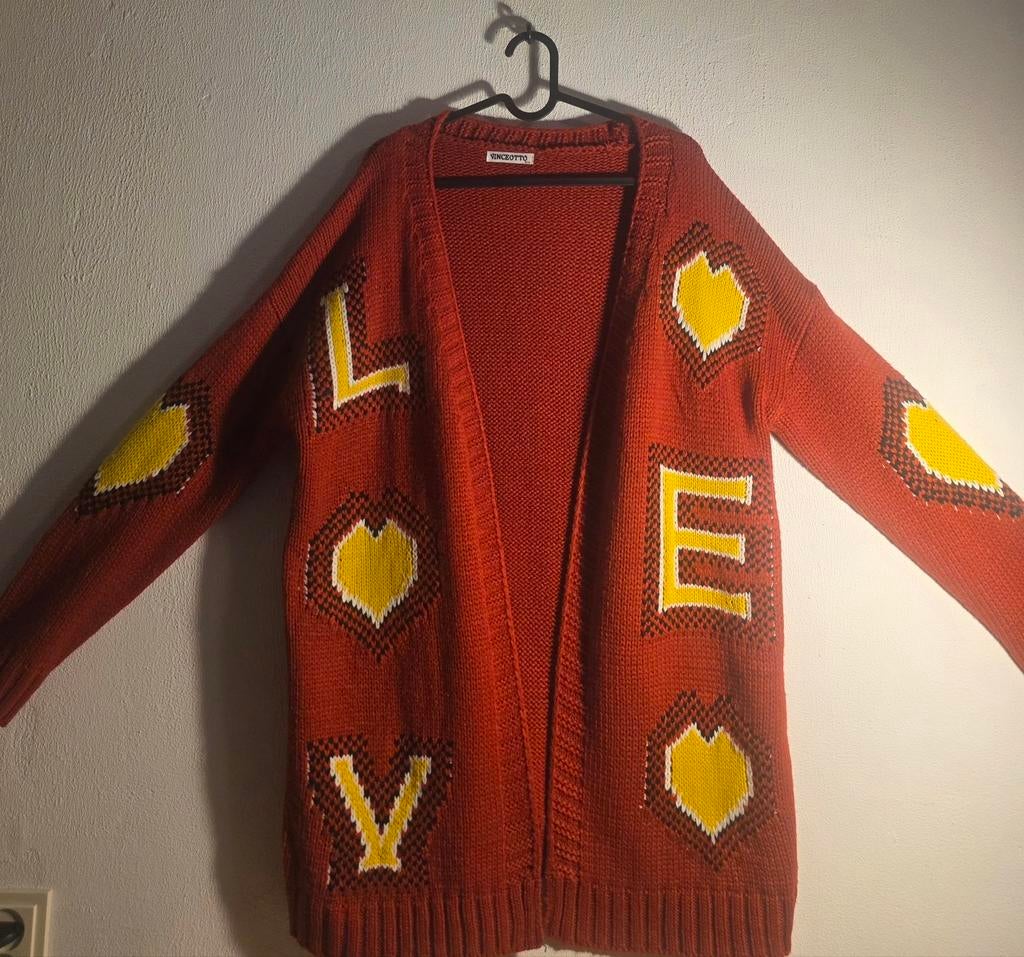 Gebreide Cardigan Vest - Roestbruin met Patroon, Vinceotto, Ophalen of Verzenden, Kleding, Maat 46 (S) of kleiner
