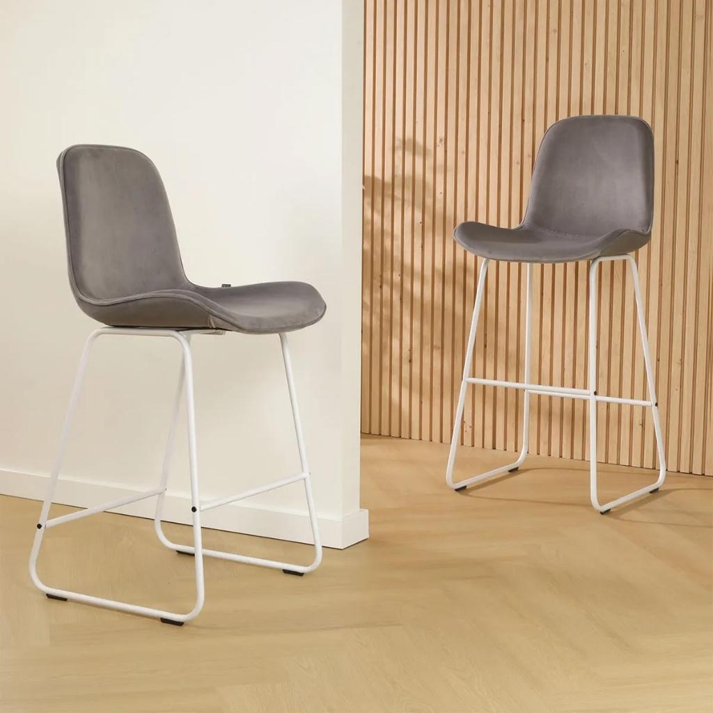 Nieuw wit grijze gestoffeerde design barkrukken kookeiland, Ophalen, 5 krukken of meer, Leer, Met voetsteun