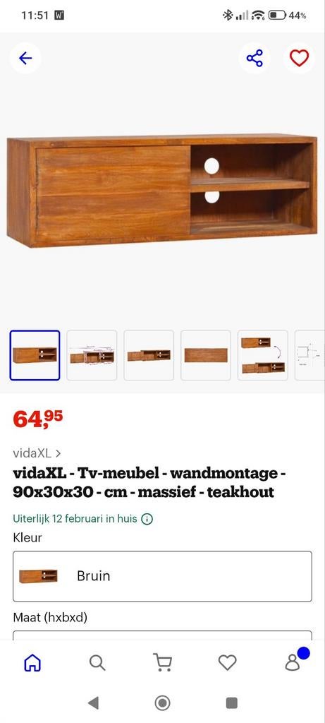 Zwevend TV Meubel Teakhout - 3 Delen, Huis en Inrichting, Kasten | Televisiemeubels, Ophalen, Gebruikt, 100 tot 150 cm, Teakhout