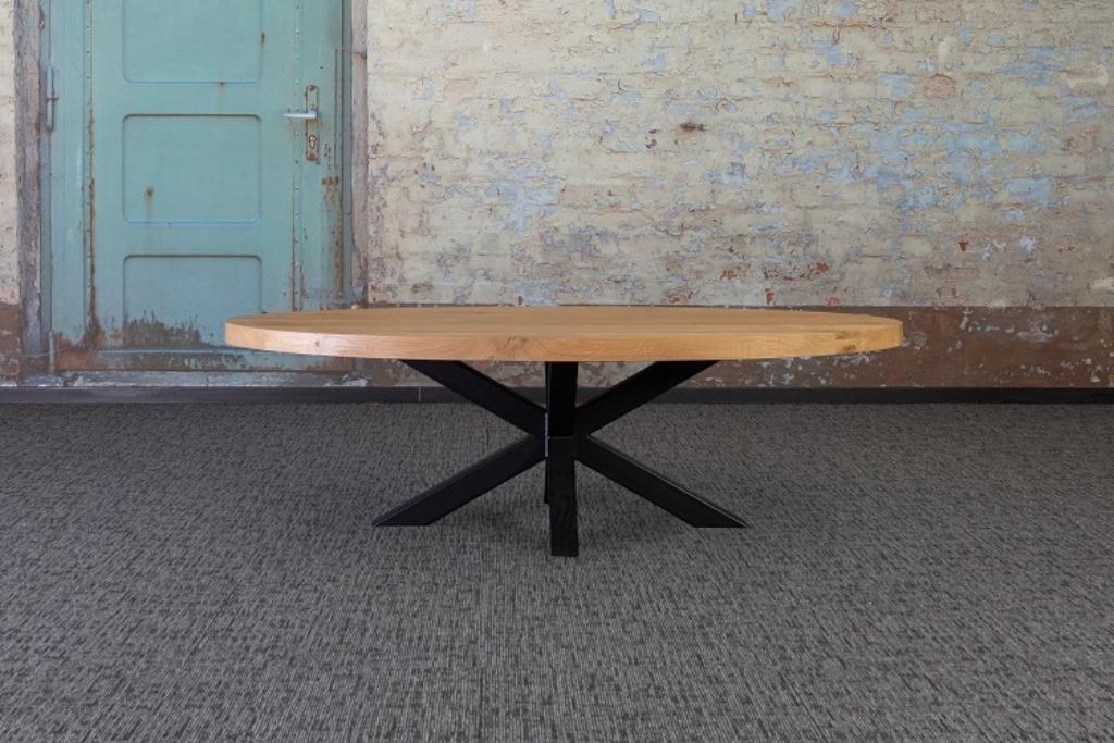 Eiken Tafelblad ROND | Facetrand Behandeling Onderstel Poot, 100 tot 150 cm, Rond, Vijf personen of meer, Eikenhout