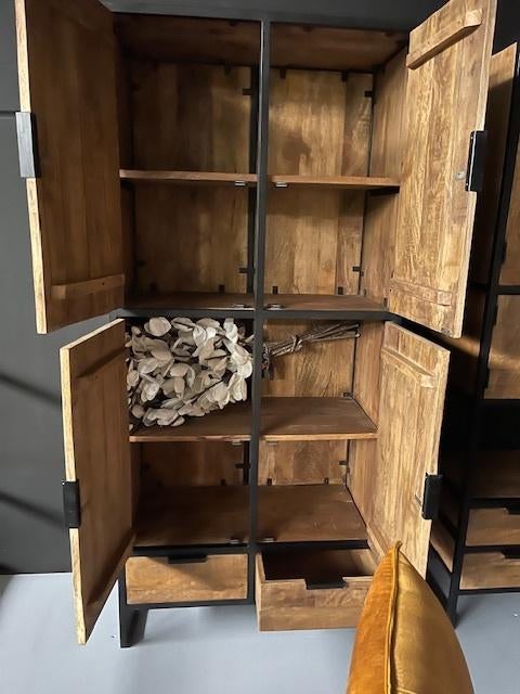Kabinet 90 cm massief mango metaal gratis thuis voorraad, Overige houtsoorten, Met deur(en), Nieuw, Ophalen of Verzenden