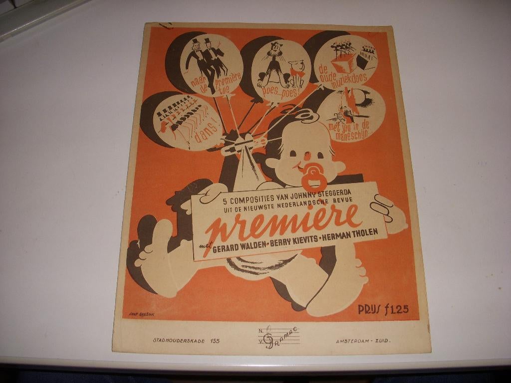 Bladmuziek Nederlandsche Revue PREMIERE ontwerp Joop Geesink, Verzamelen, Ophalen of Verzenden, Gebruikt, Gebruiksvoorwerp