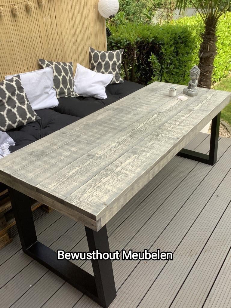 ACTIE!! Steigerhouten Tafel met Metaal onderstel., Ophalen of Verzenden, Nieuw, Steigerhout, Eettafel