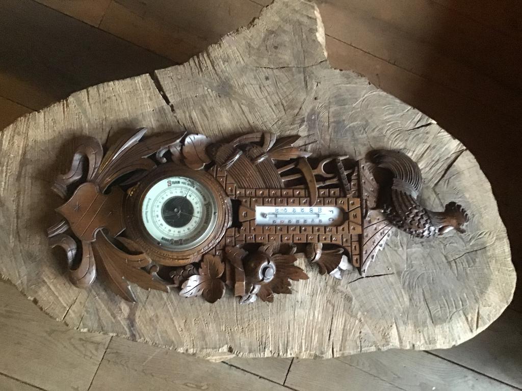 Antieke Zwarte woud barometer en thermometer van rond 1900, Ophalen of Verzenden, Gebruikt, Weerstation