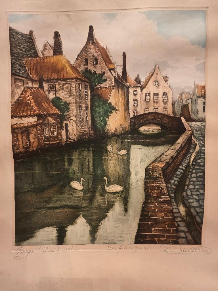 Ets Brugge "Quai Main d'Or", Antiek en Kunst, Kunst | Etsen en Gravures, Ophalen of Verzenden