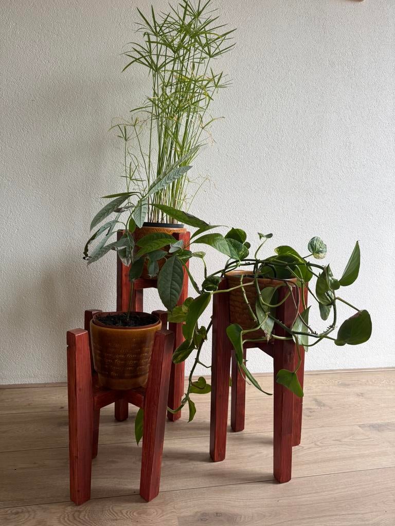 3 planten tafels / standaards, Huis en Inrichting, Tafels | Bijzettafels, Ophalen, Minder dan 55 cm, Rond, Zo goed als nieuw