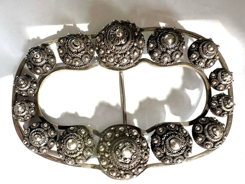Antieke zilveren Zeeuwse knop gesp/ buckle, Verzenden, Zilver, Overige typen