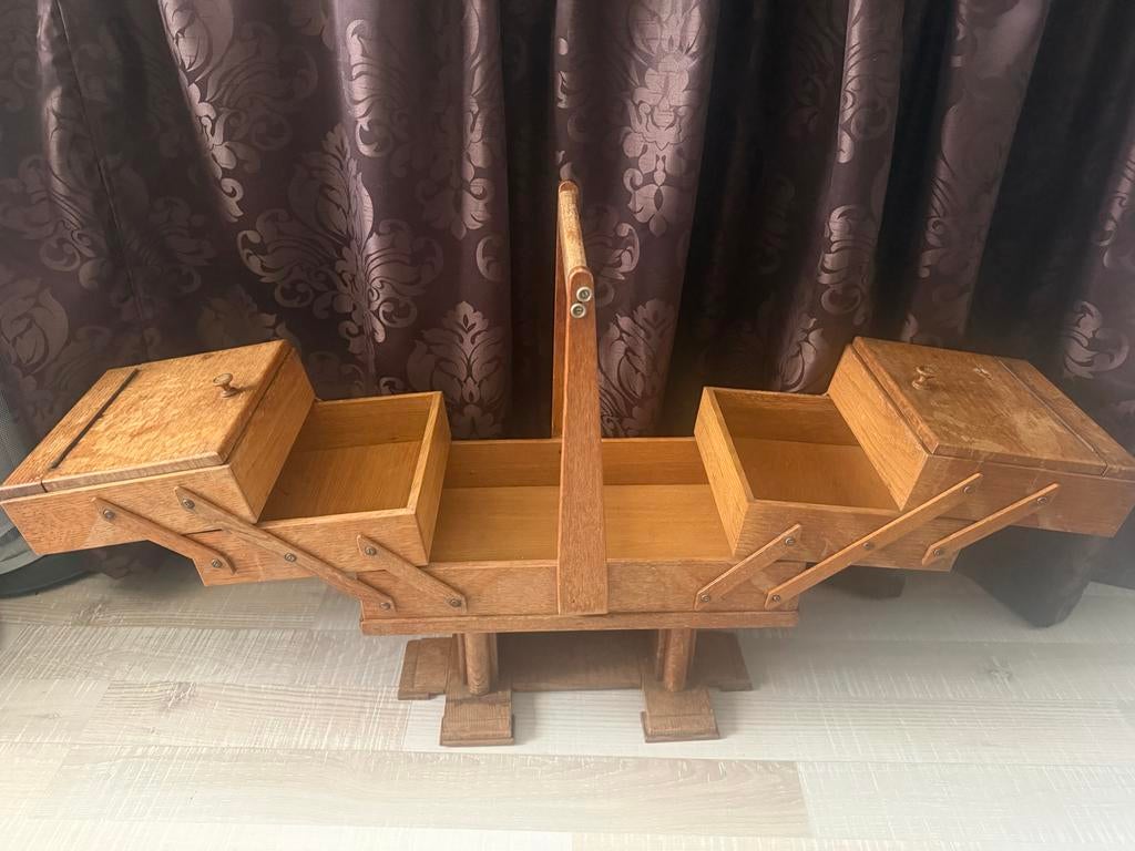 Vintage massief eikenhouten naaikastje van oma, Ophalen of Verzenden
