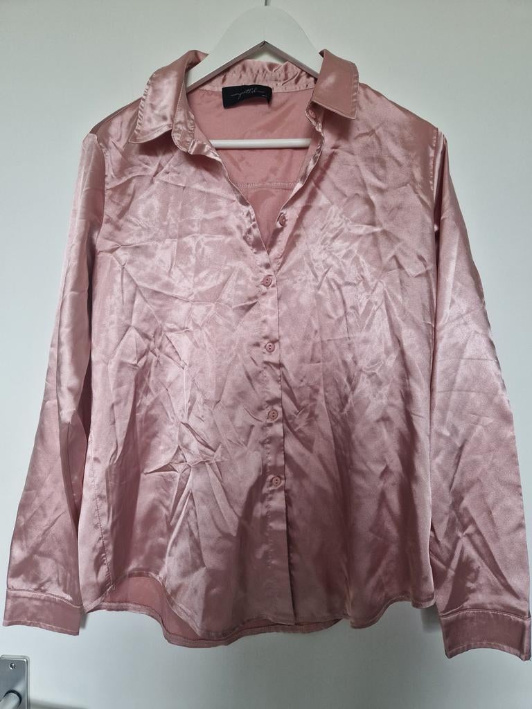 Roze satijnen look blouse M/L, Maat 38/40 (M), Roze, Gedragen, Yentl K