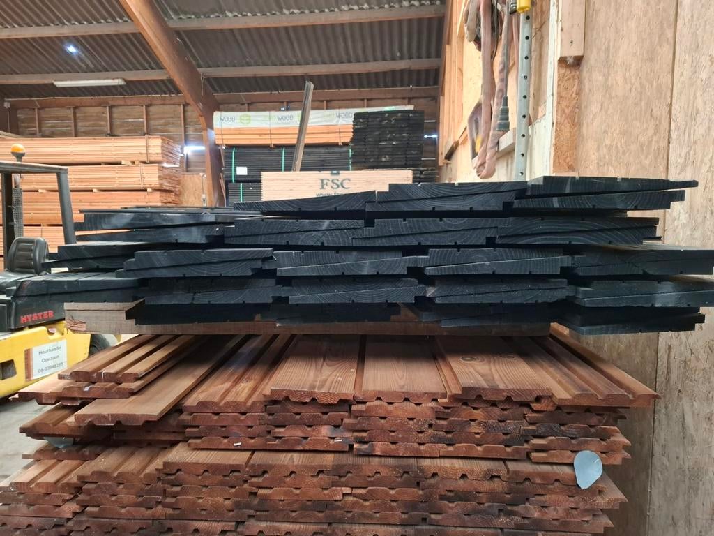 Partij 43 stuks zwarte zweeds rabat planken 4 m bezorgen mog, Ophalen, Nieuw, 250 cm of meer, Planken