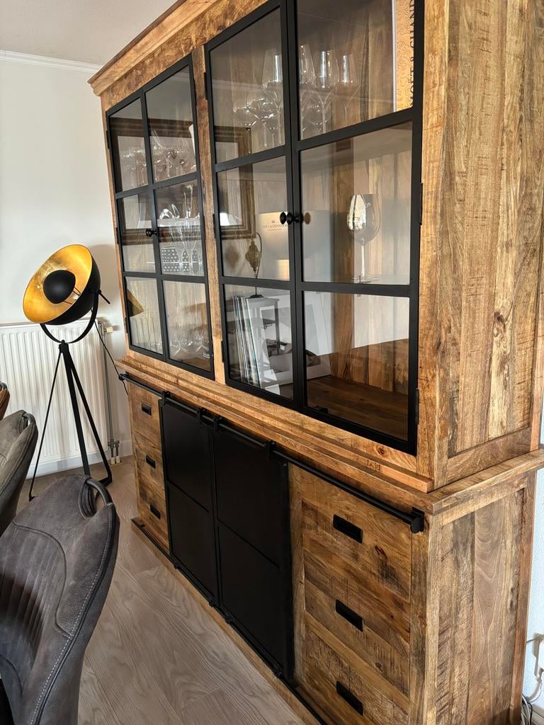Mangohout buffetkast Denver 200x220cm, Ophalen, Gebruikt, 200 cm of meer, Met lade(s)