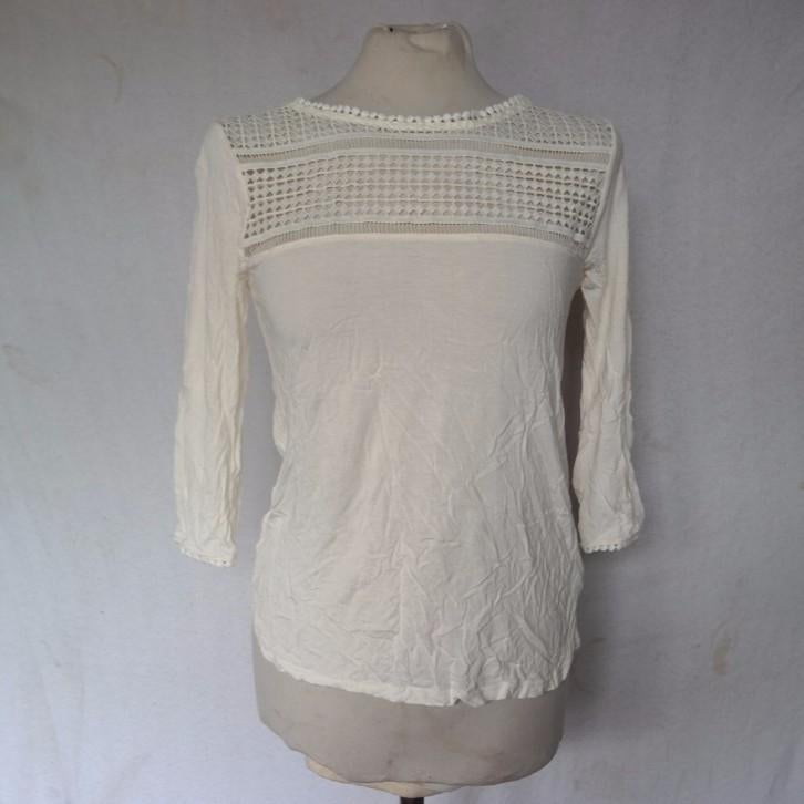 Mooi cremekleurig damesshirt.3/4 mouw.Mt XS.Merk H&M, ., Wit, Ophalen of Verzenden, Zo goed als nieuw
