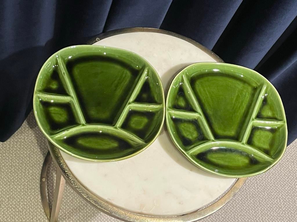 2 vintage Longchamp France fondueborden Mid-Century Groen, Ophalen of Verzenden, Zo goed als nieuw, Bord(en), Overige stijlen