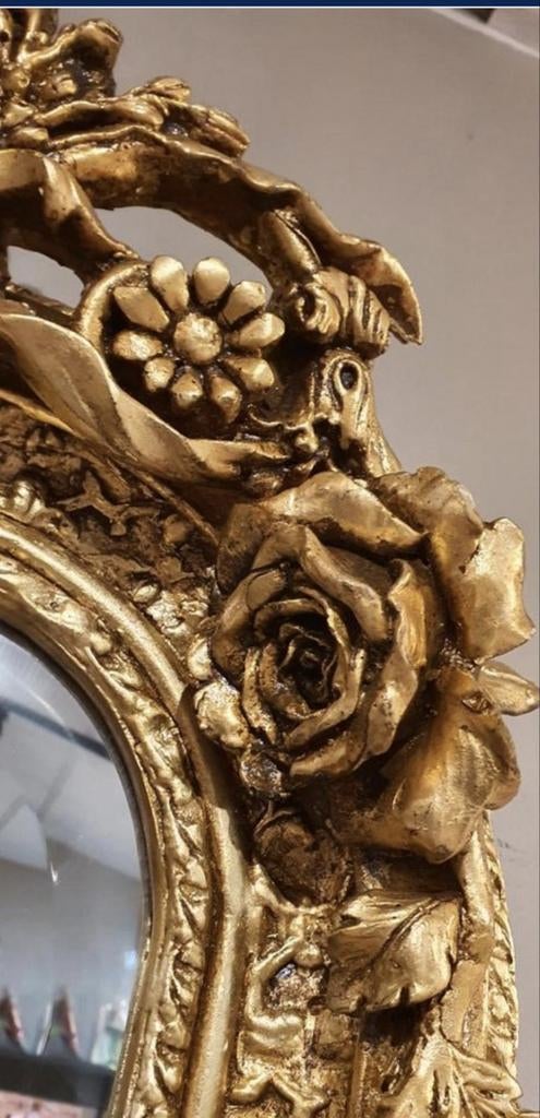 Barok Spiegel met Gouden engelen en bloemen., Minder dan 50 cm, Ophalen of Verzenden, Minder dan 100 cm, Rechthoekig