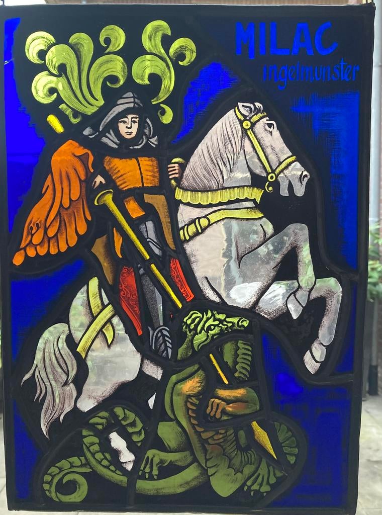 Fraai glas in lood Sint Joris en de Draak Milac Ingelmunster, Verzenden