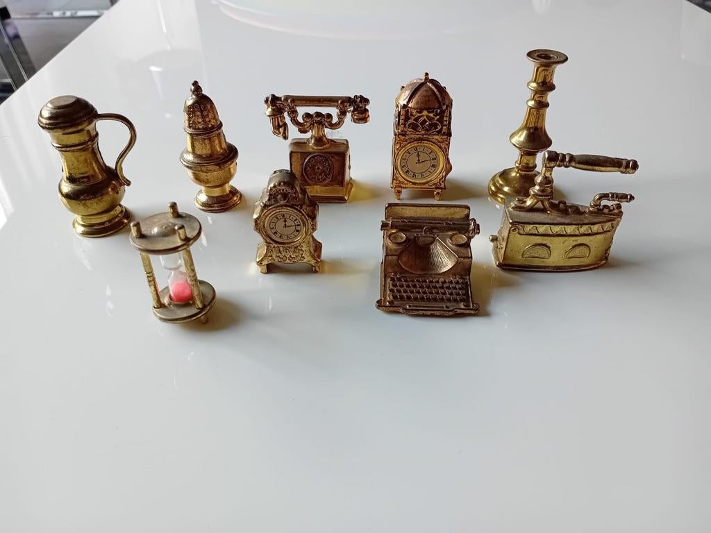 Messing miniatuur letterbak met zeldzame zandloper, Ophalen of Verzenden