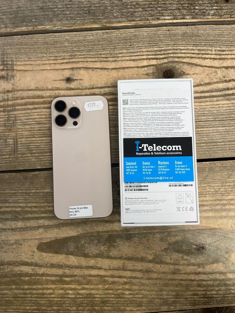 Iphone 16 pro max dessert gold 256 gb met garantie 92%, Ophalen of Verzenden, Zo goed als nieuw, Overige typen, Apple iPhone