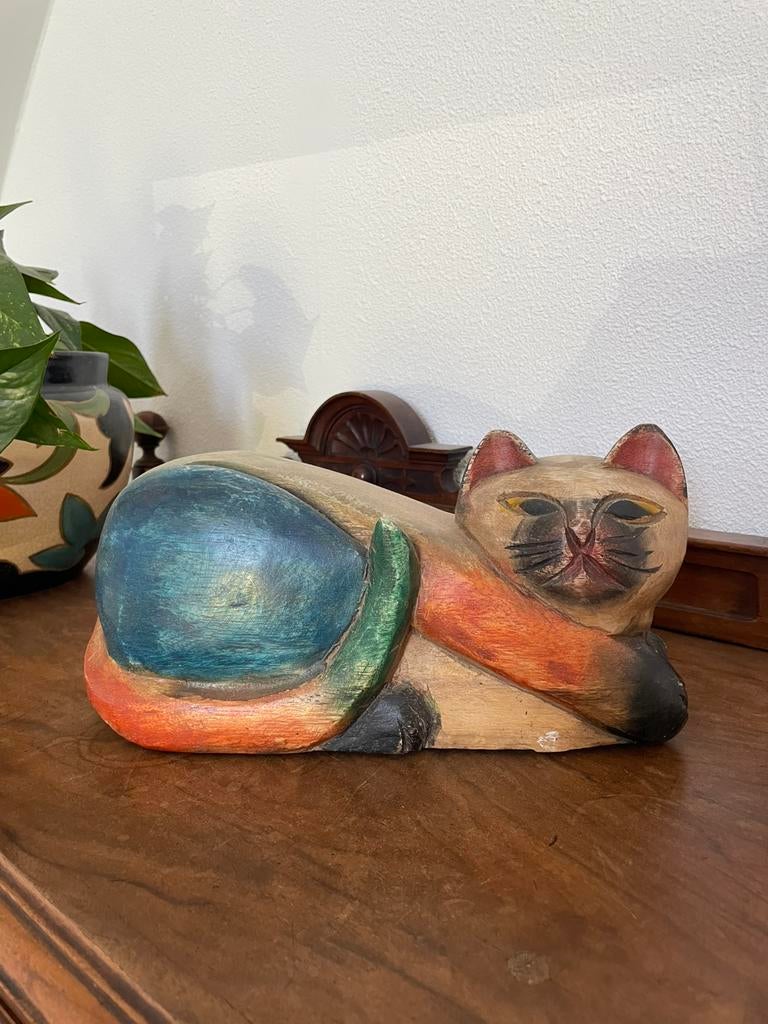 Houten beeld kat, Antiek en Kunst, Ophalen of Verzenden