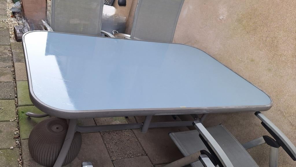 Tuintafel metaal/melkglas *, Tuin en Terras, Ophalen, Gebruikt, Rechthoekig, Metaal