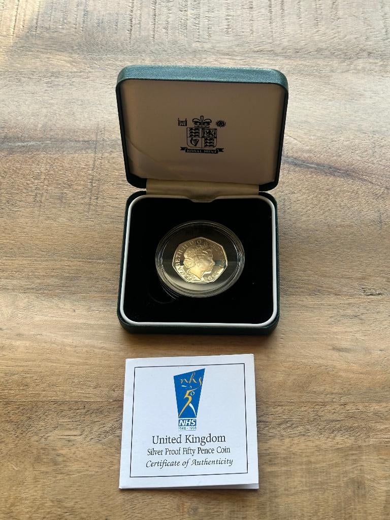 Zilver Proof 50 Pence UK 1998, Ophalen of Verzenden, Koningin Beatrix, 10 gulden, Zilver