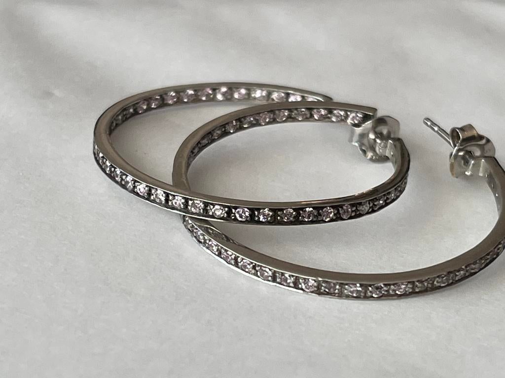 Grote zilveren oorbellen Creolen met saffier, Hangers, Verzenden, Zo goed als nieuw, Roze