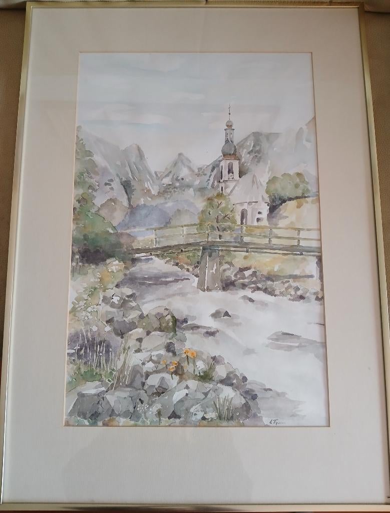 Schilderij; landschap met kerk, Ophalen