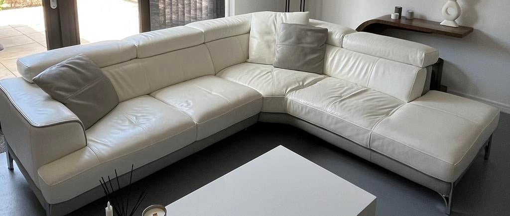 Mooie witte/grijze DFS hoekbank 100% leer met garantie, Ophalen, 250 tot 300 cm, 100 tot 125 cm, Hoekbank