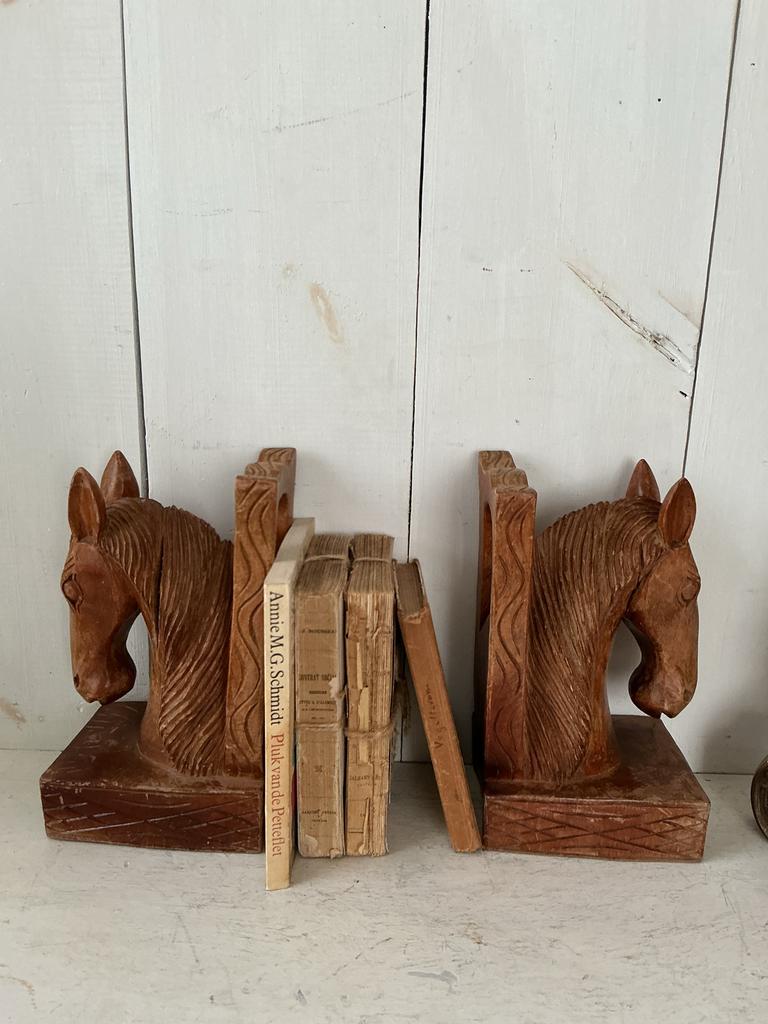 Vintage houten boekensteunen - Paardenhoofden, Ophalen of Verzenden