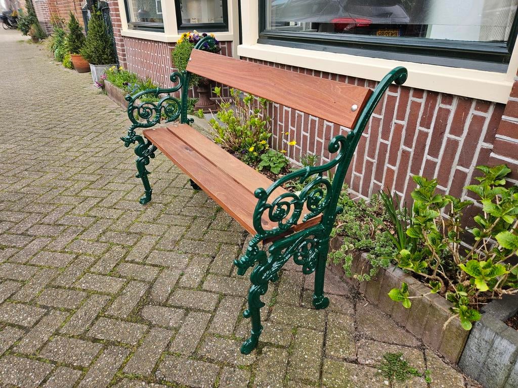 Prachtige gietijzeren    tuinbank  gestraald/gepoedercoat, Tuin en Terras, Tuinbanken, Nieuw, Hout, Ophalen of Verzenden