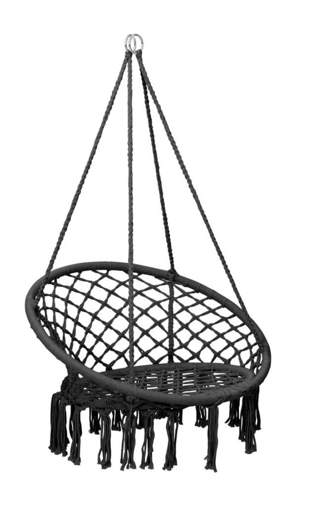 Zwarte Macramé Hangstoel, Ophalen, Zwart, Bohemian, Zo goed als nieuw