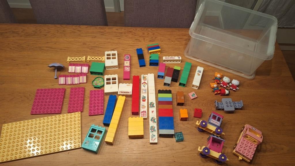 Grote doos Duplo trein auto poppetjes Hello Kitty, Ophalen of Verzenden, Gebruikt, Duplo
