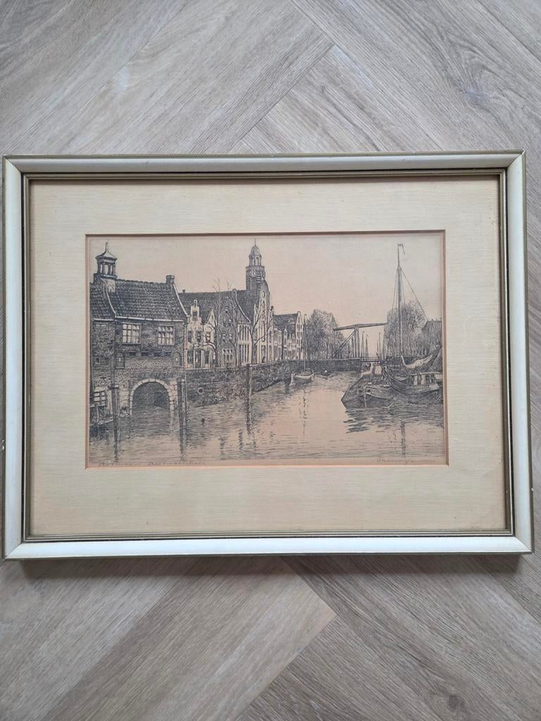 Ets Marius Janssen Rotterdam Aelbrechtskolk, Antiek en Kunst, Kunst | Etsen en Gravures, Ophalen of Verzenden