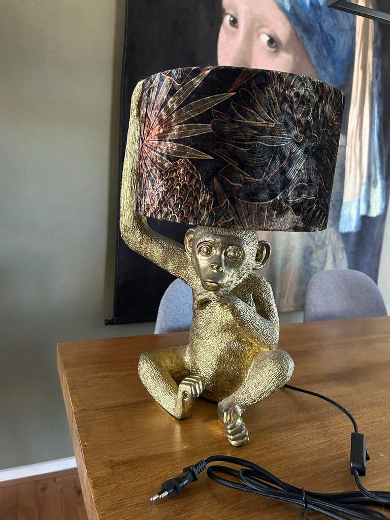 Gouden Apen Lamp met Mooie Kap - Zo goed als nieuw, Ophalen, Zo goed als nieuw, Metaal, Minder dan 50 cm