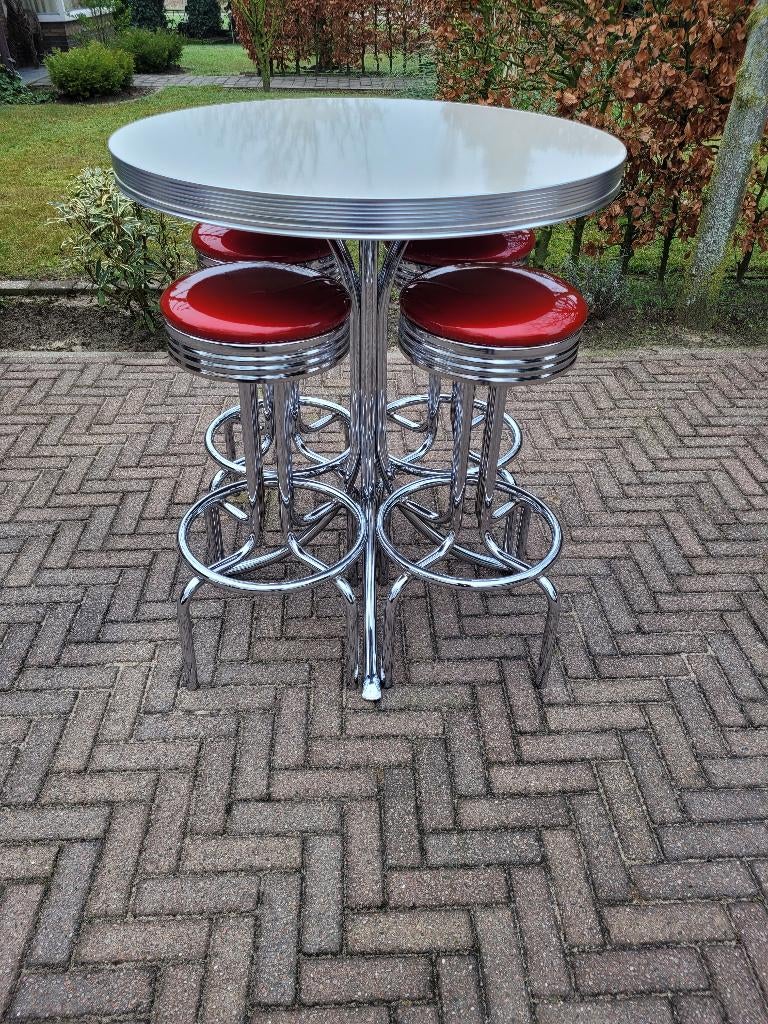 4 Amerikaanse barkrukken , Bel Air bartafel sixties fifties, Huis en Inrichting, Barkrukken, Ophalen, Met voetsteun, 60 tot 90 cm
