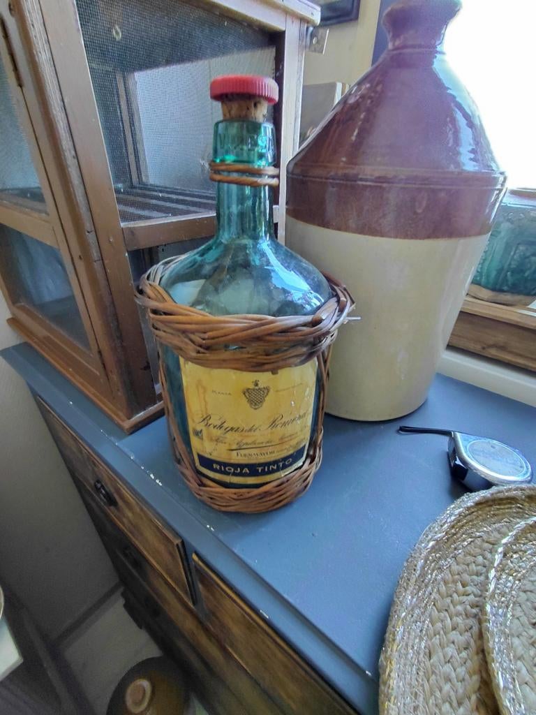 Vintage groene glazen mandfles fles rioja, Ophalen