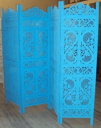 kamerscherm 4 panelen blauw, Ophalen, Zo goed als nieuw